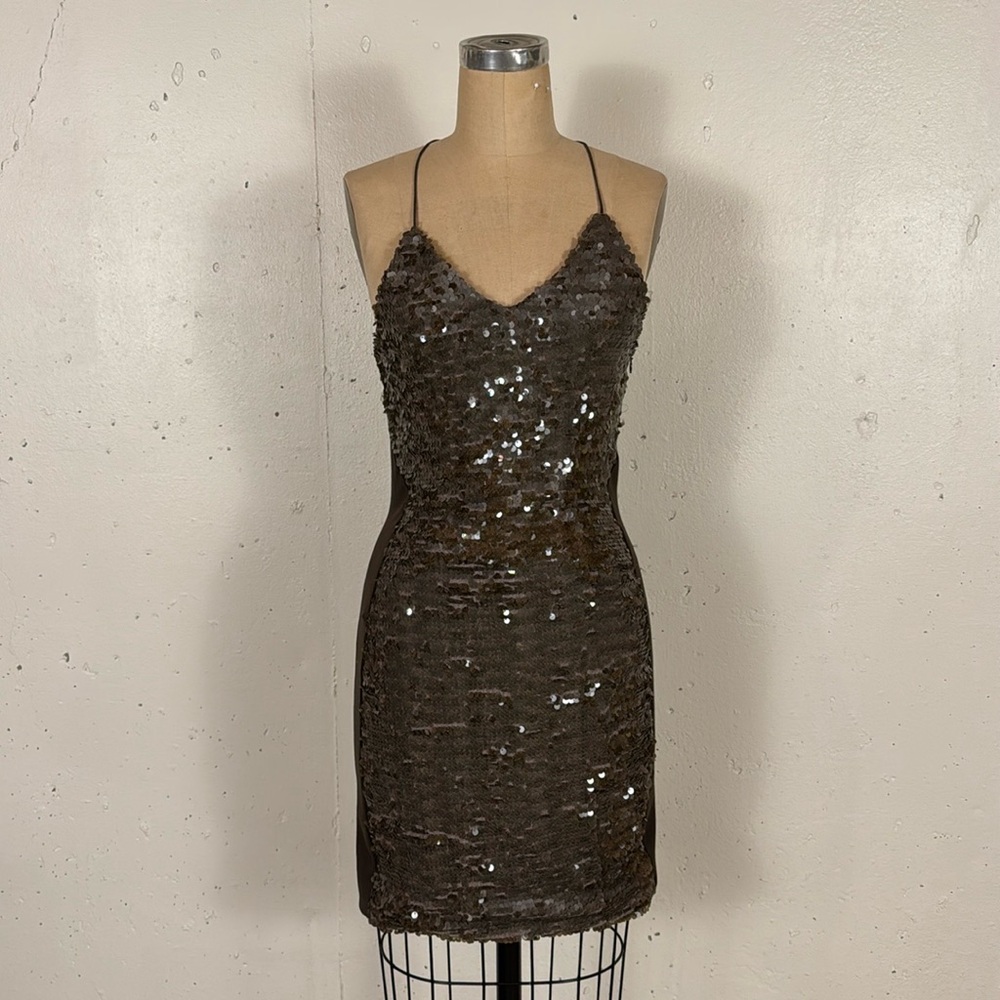 Greylin Sequin Mini Dress “Greige” XS Stretch